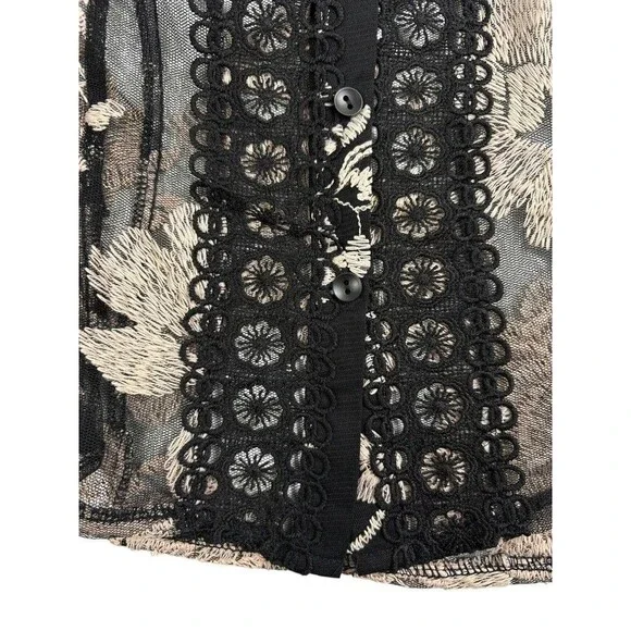 NWT Mesh Floral Dark Fairy Whimsigoth Blouse Top Goth Crochet Sexy Romantic M - Picture 7 of 16